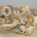 Outdoor hand carved natural marble decorative lions outdoor